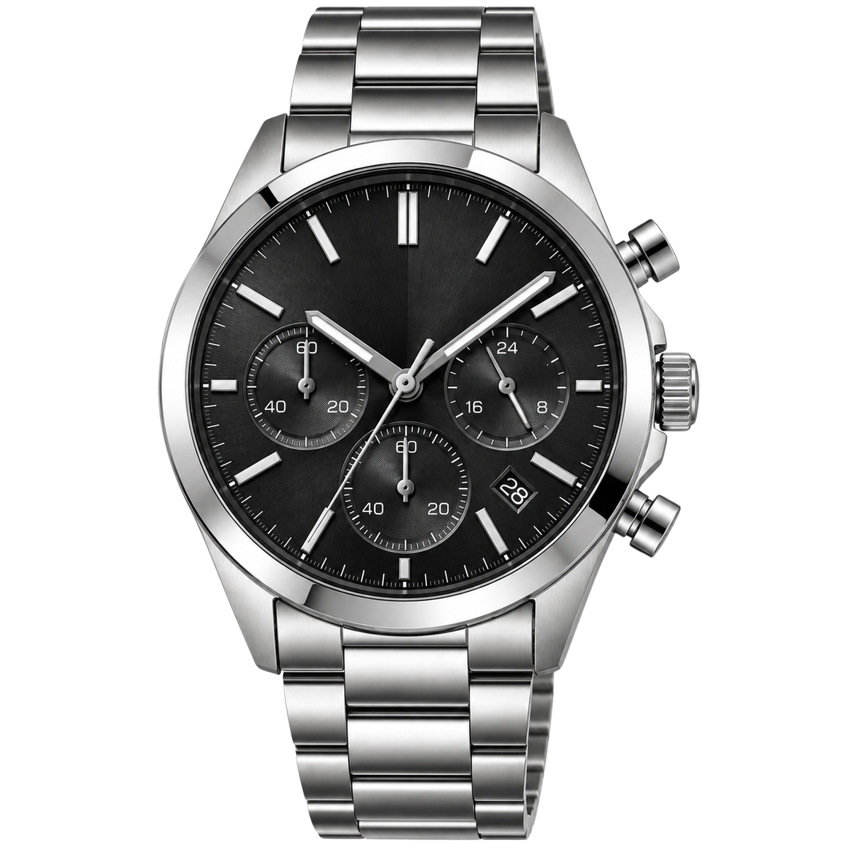 Modern Stainless Steel Chronograph Watch – Silver & Black | LAVVENZIA